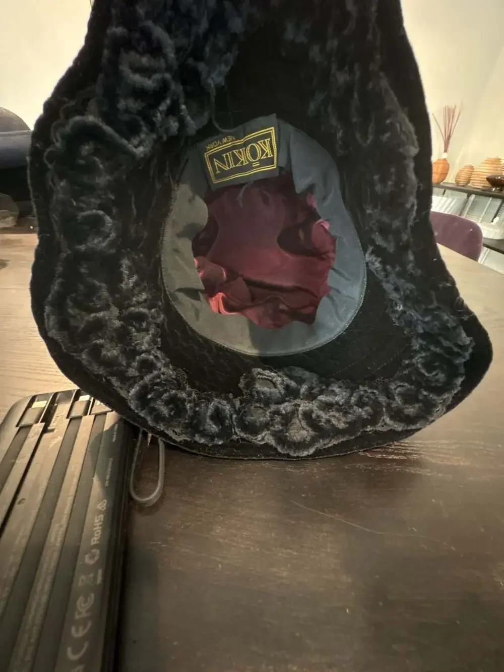 Kokin New York Vintage Black Velvet Pleated Ruffled Cloche Hat